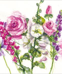 Hollyhocks, Roses and Larkspur - Case of 5 - A039